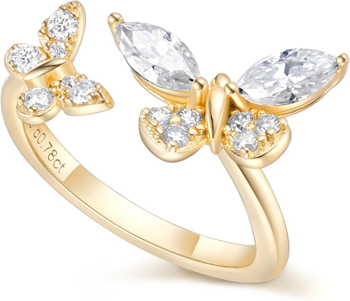 Moissanite Flower/Butterfly/Star Pretty Open Ring for Women, Adjustable Ring, Solid 925 Sterling ... | Amazon (US)