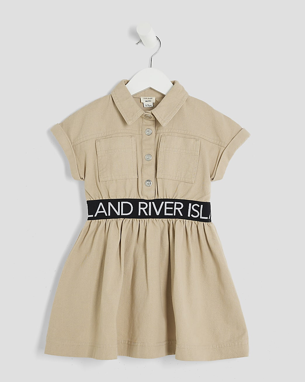 Mini Girls Beige RI Waistband Shirt Dress | River Island UK & IE