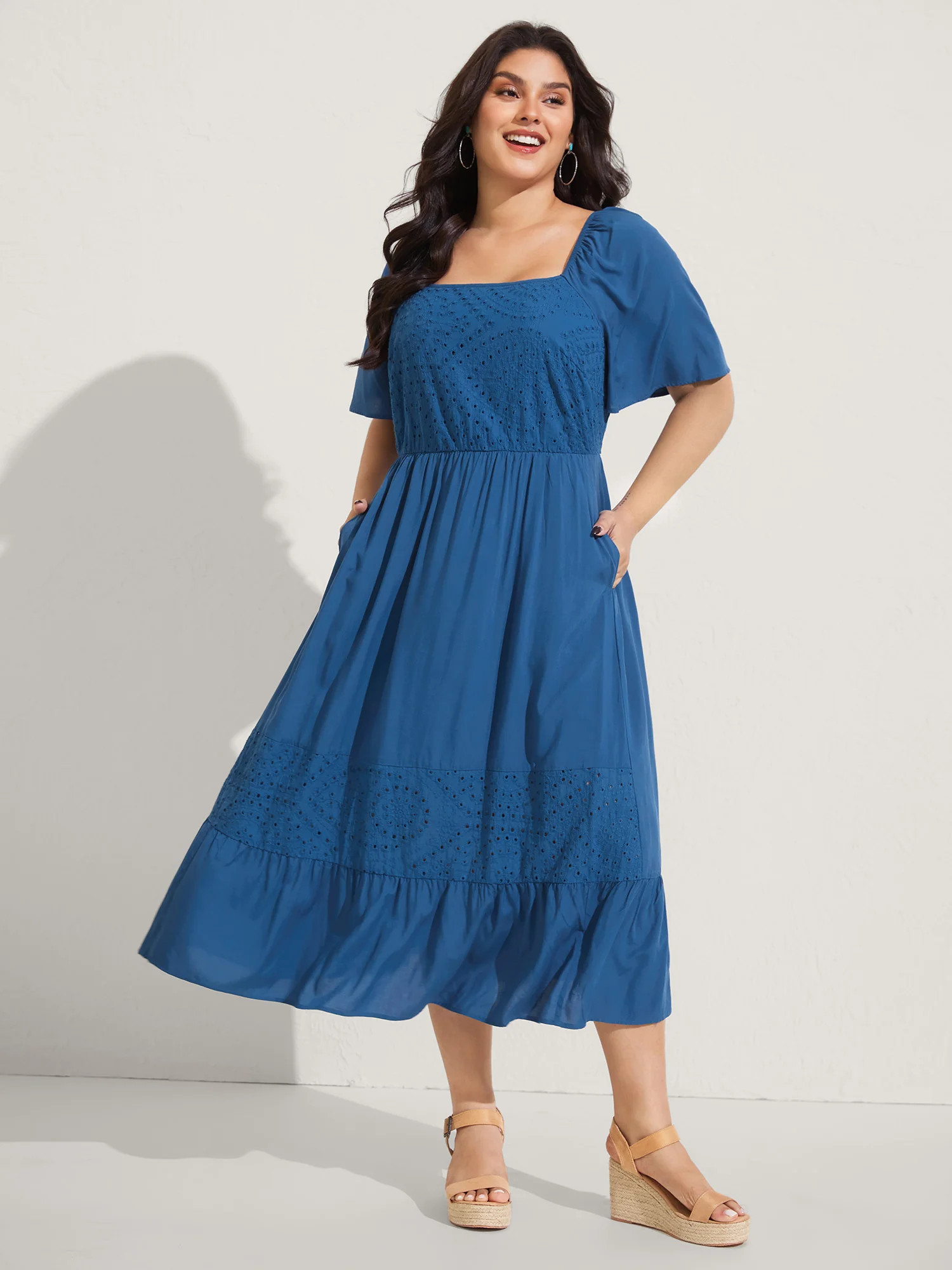 Rayon Lace Pleated Tiered Midi Dress | Bloomchic