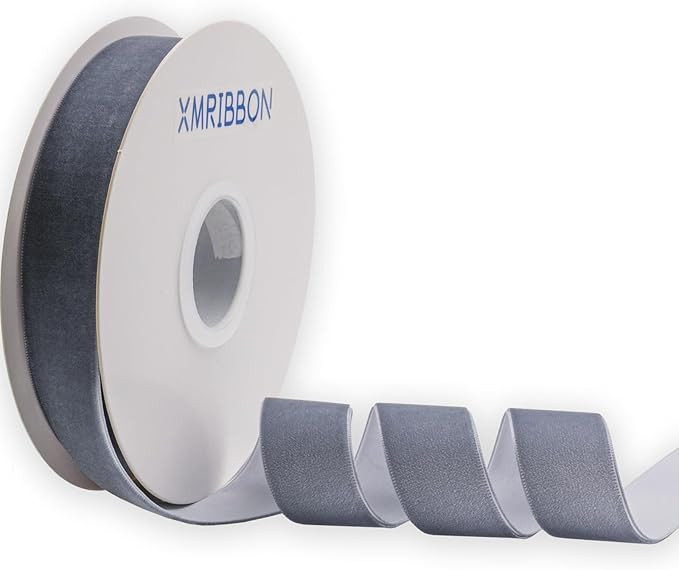 Dusty Blue Velvet Ribbon Single Sided,1 Inch by 10 Yards Spool | Amazon (US)