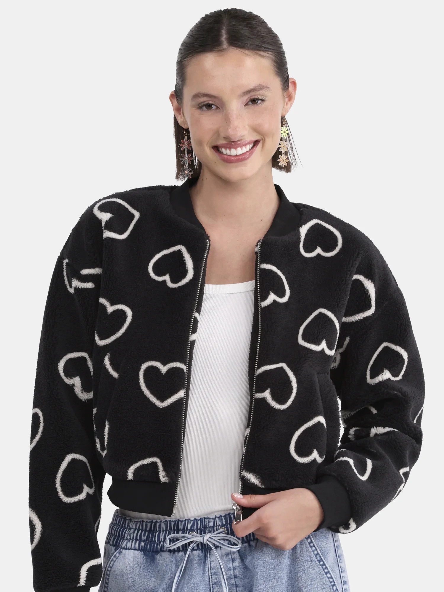No Boundaries Plush Bomber Jacket, Heavyweight, Women's | Walmart (US)