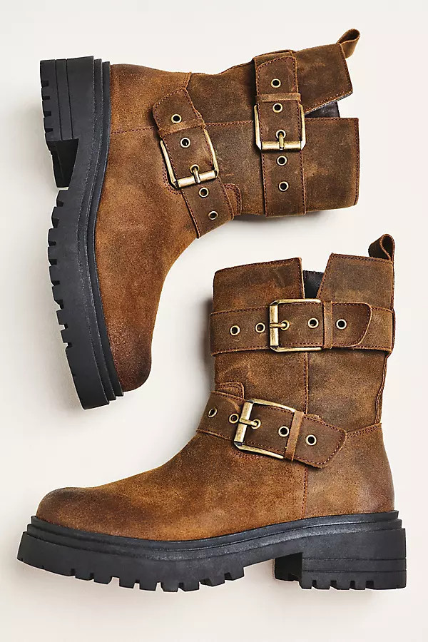 Station Suede Lug-Sole Moto Boots | Anthropologie (US)