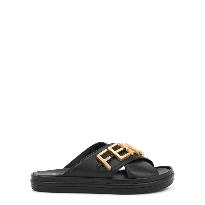 Fendi Fendigraphy Black Leather Sliders | Harvey Nichols (Global)