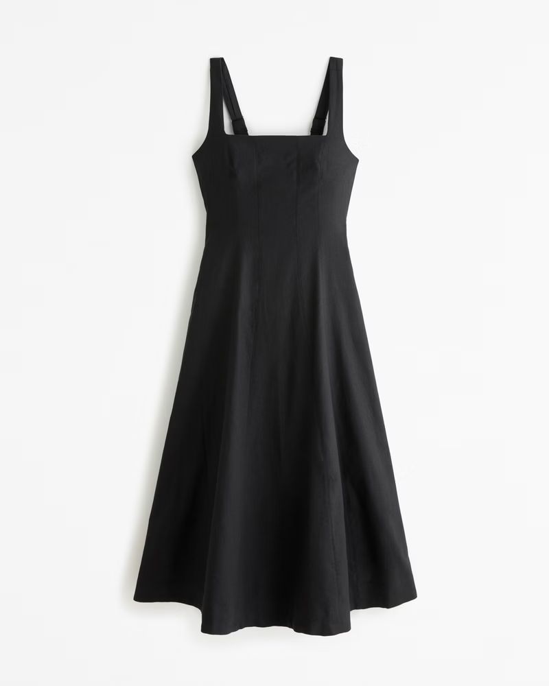 Seamed Linen-Blend Midi Dress | Abercrombie & Fitch (US)