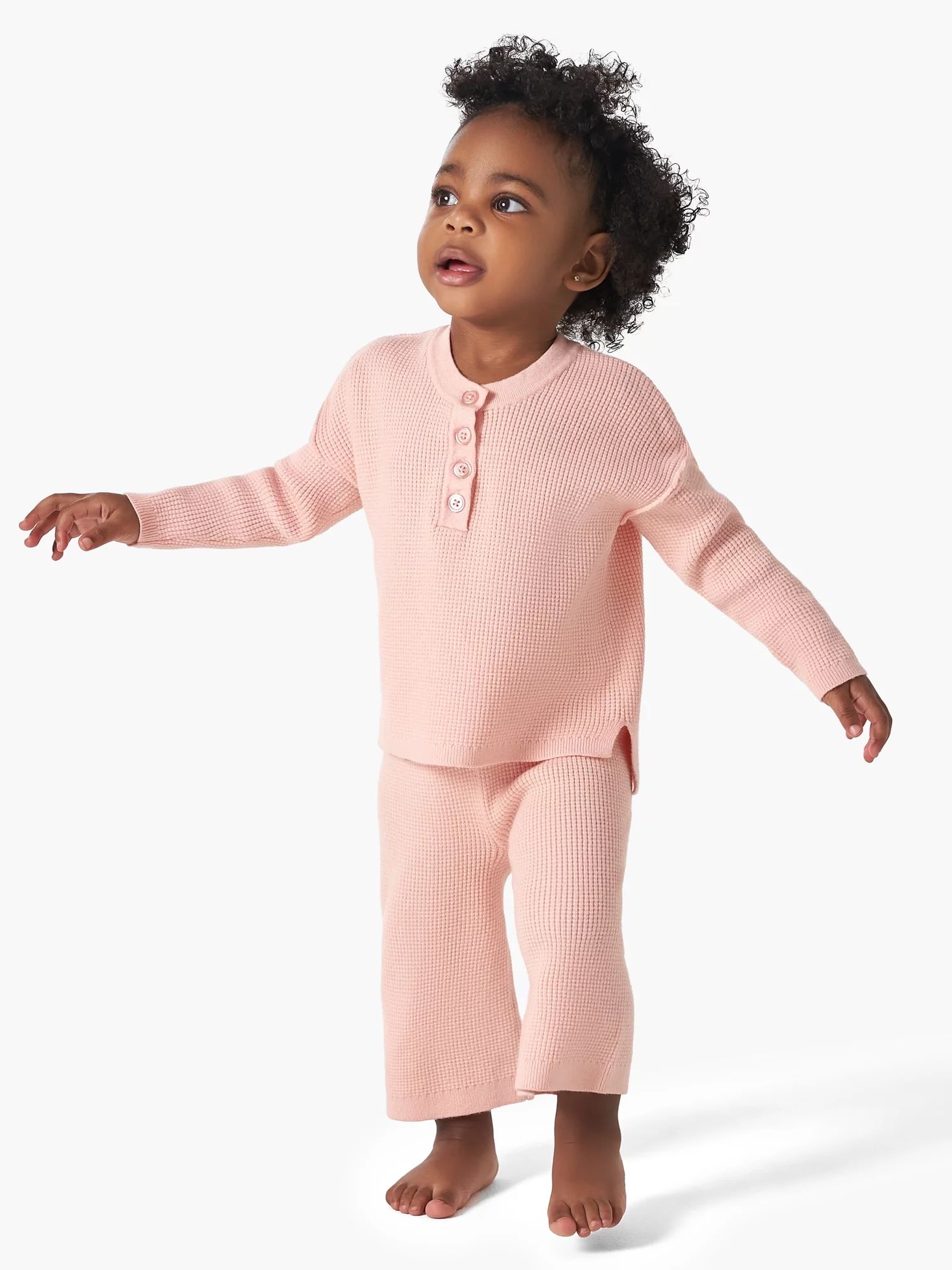 Modern Moments by Gerber Baby and Toddler Girl Henley Sweater and Wide-Leg Pant, 2-Piece Set, 12M... | Walmart (US)