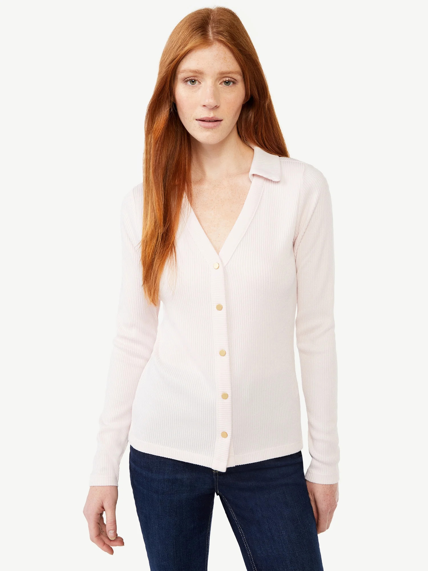 Free Assembly Women's Open V-Neck Collared Cardigan, Lightweight | Walmart (US)