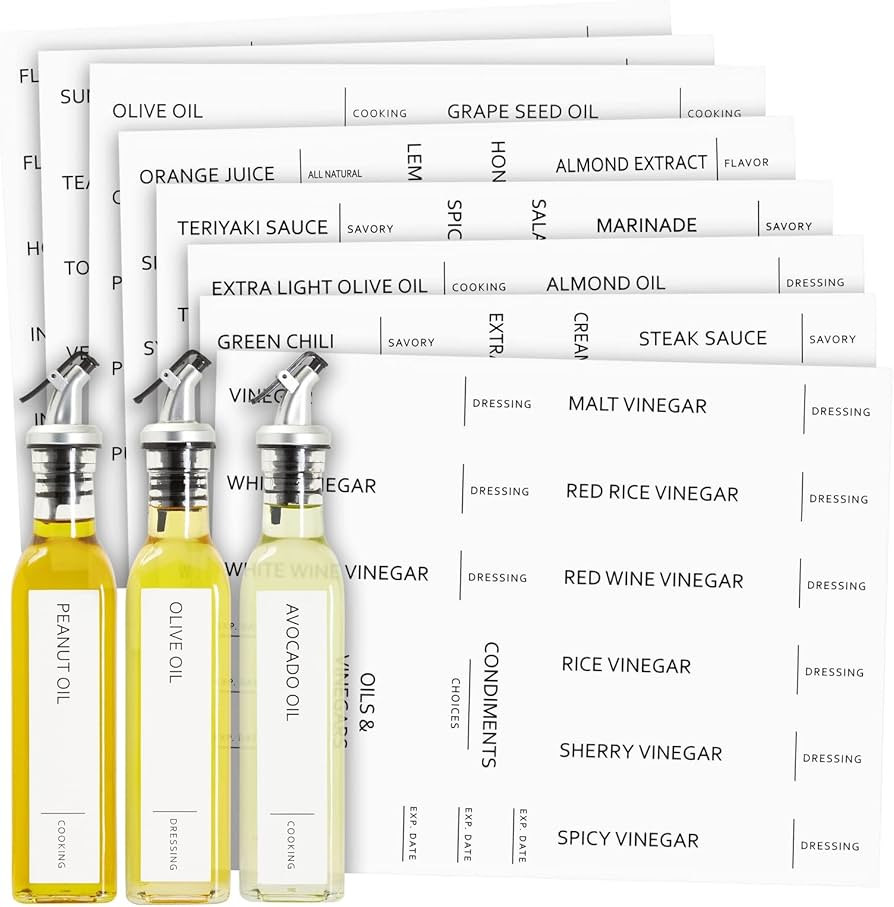 Talented Kitchen 132 Preprinted Minimalist Oil Labels for Bottles, Condiments Labels, Oils and Vi... | Amazon (US)