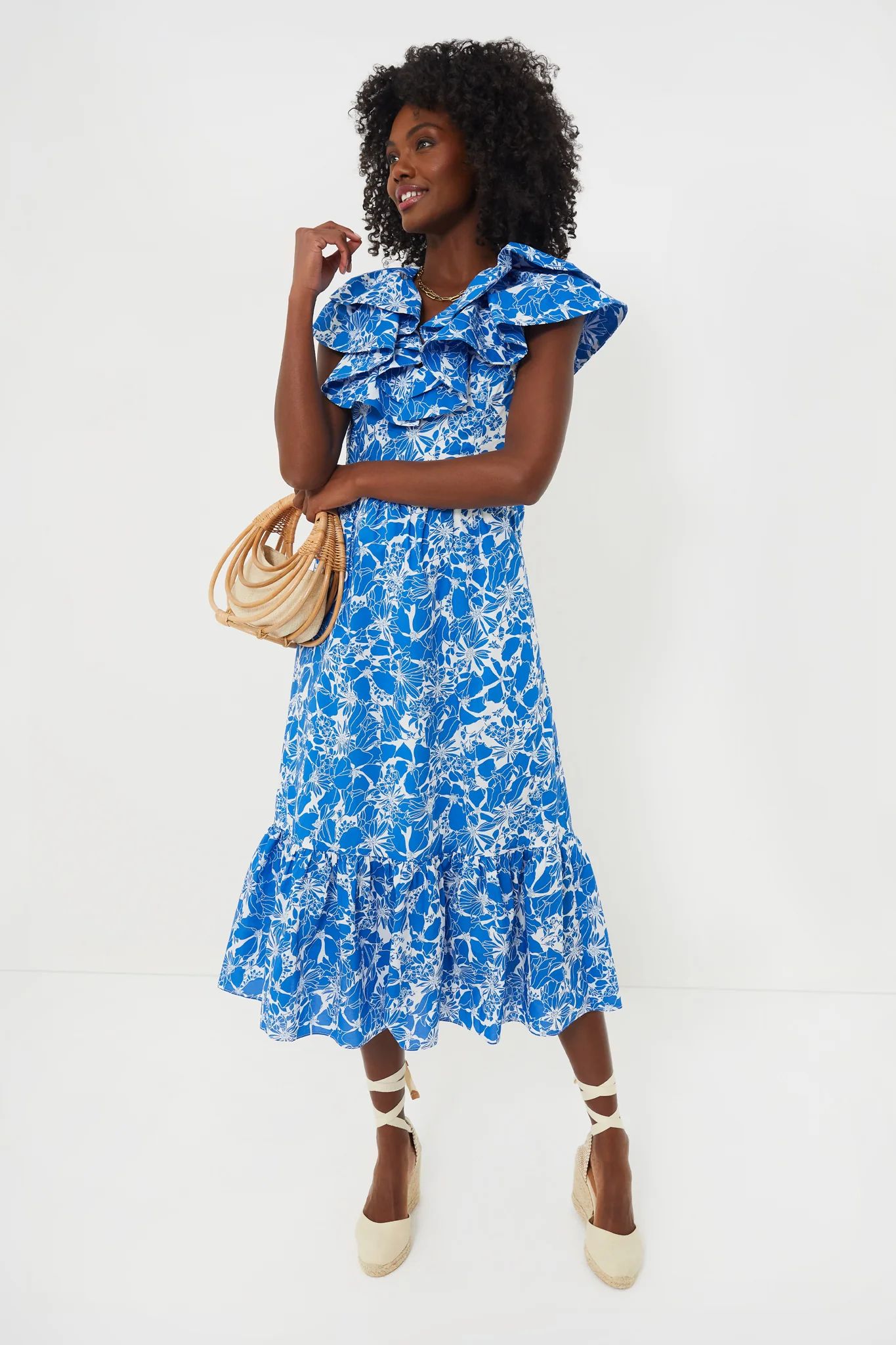 Blue and White Floral Beaufort Midi Dress | Tuckernuck (US)