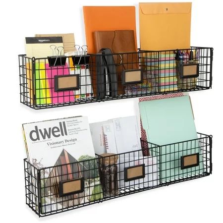 Amalfi 3 Sectional Set of 2 Wall Mount Wire Basket Storage Desk Organizer Magazine Holder Black | Walmart (US)
