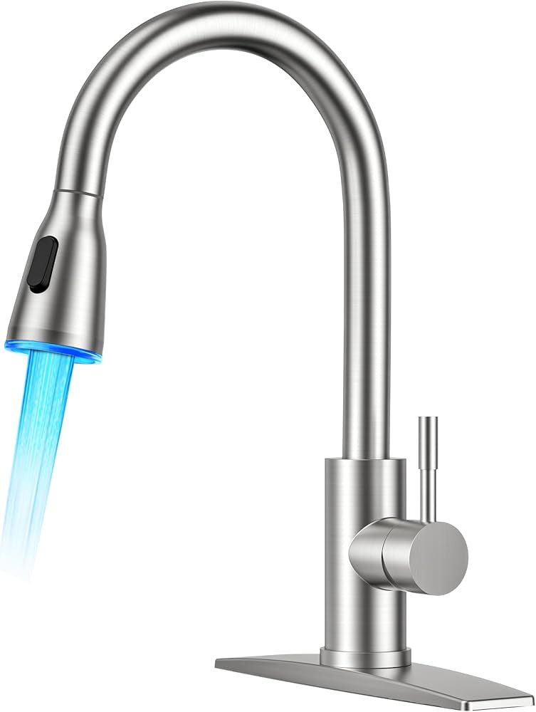 FORIOUS LED Kitchen Faucet with Pull Down Sprayer, Brushed Nicke Single Handle Stainless Steel Tr... | Amazon (US)