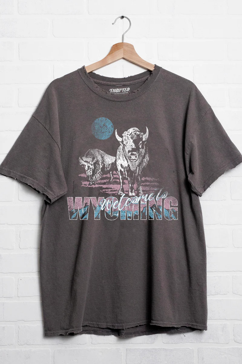 Welcome to Wyoming Thrifted Tee *Charcoal* | RUBY WYLD