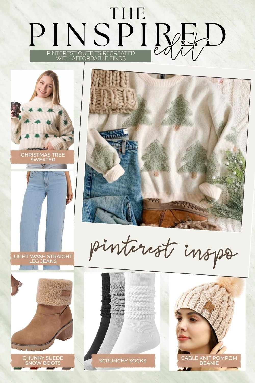 Cozy Christmas outfit idea with cute winter layers 🎄❄️ Recreate this Pinterest-inspired holiday look with a Christmas tree sweater, light wash straight leg jeans, chunky suede snow boots, scrunchy socks and a cable knit pompom beanie. It’s an easy casual Christmas outfit for holiday shopping, Christmas markets, school events, winter weekends, tree farm trips or cozy family plans. The cream, green, denim and warm camel tones keep it festive without feeling over-the-top.

#ChristmasOutfit #HolidayOutfit #WinterOutfit #ChristmasSweater #CasualChristmasOutfit #AmazonFashion #AmazonFinds #WinterFashion #StraightLegJeans #SnowBoots #CozyOutfit #ChristmasStyle #HolidayFashion #MomStyle #PinterestOutfit 

 #LTKootd #LTKmomlife #LTKSeasonal