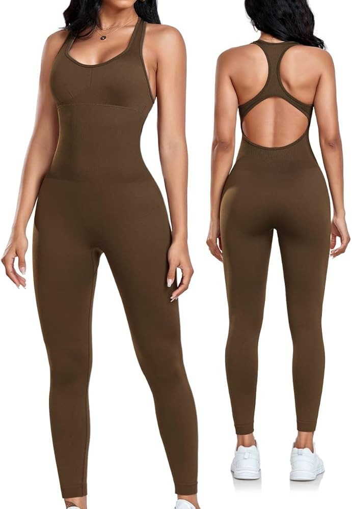 OLCHEE Womens Workout Jumpsuits Seamless Yoga Gym Bodycon Rompers Sexy Racerback Tummy Control Pa... | Amazon (US)