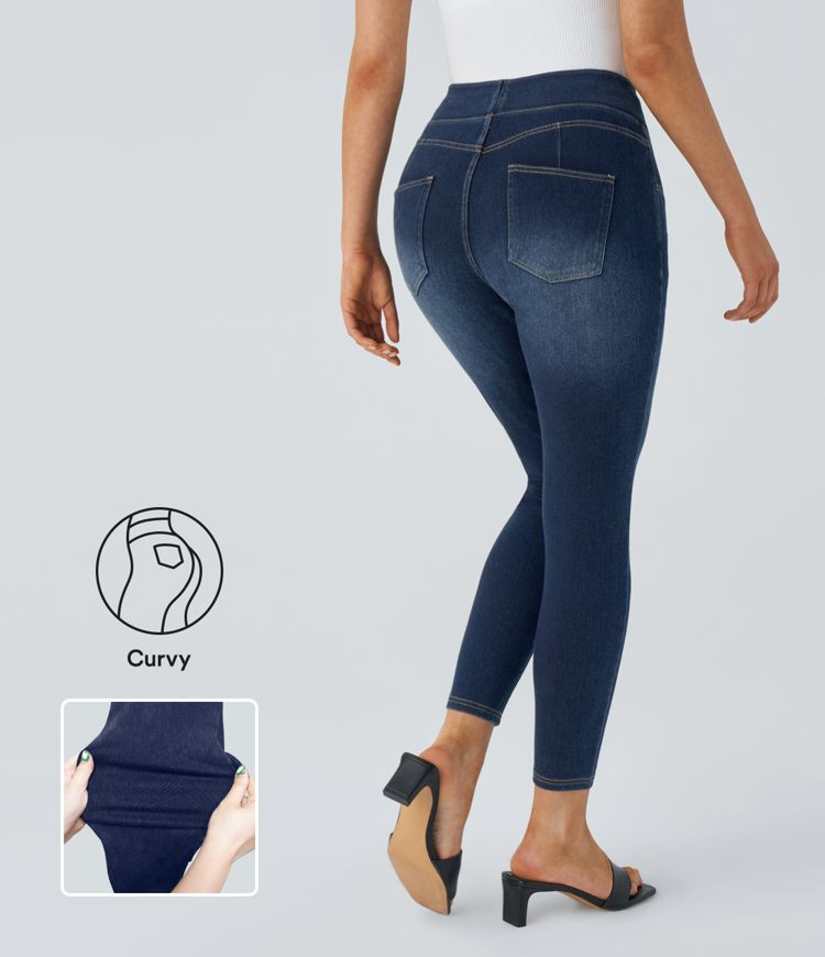 Damen Halara Flex™ Lässige, verwaschene 7/8-Jeans aus elastischem Strick-Denim mit hohem Bund,... | Halara - DE