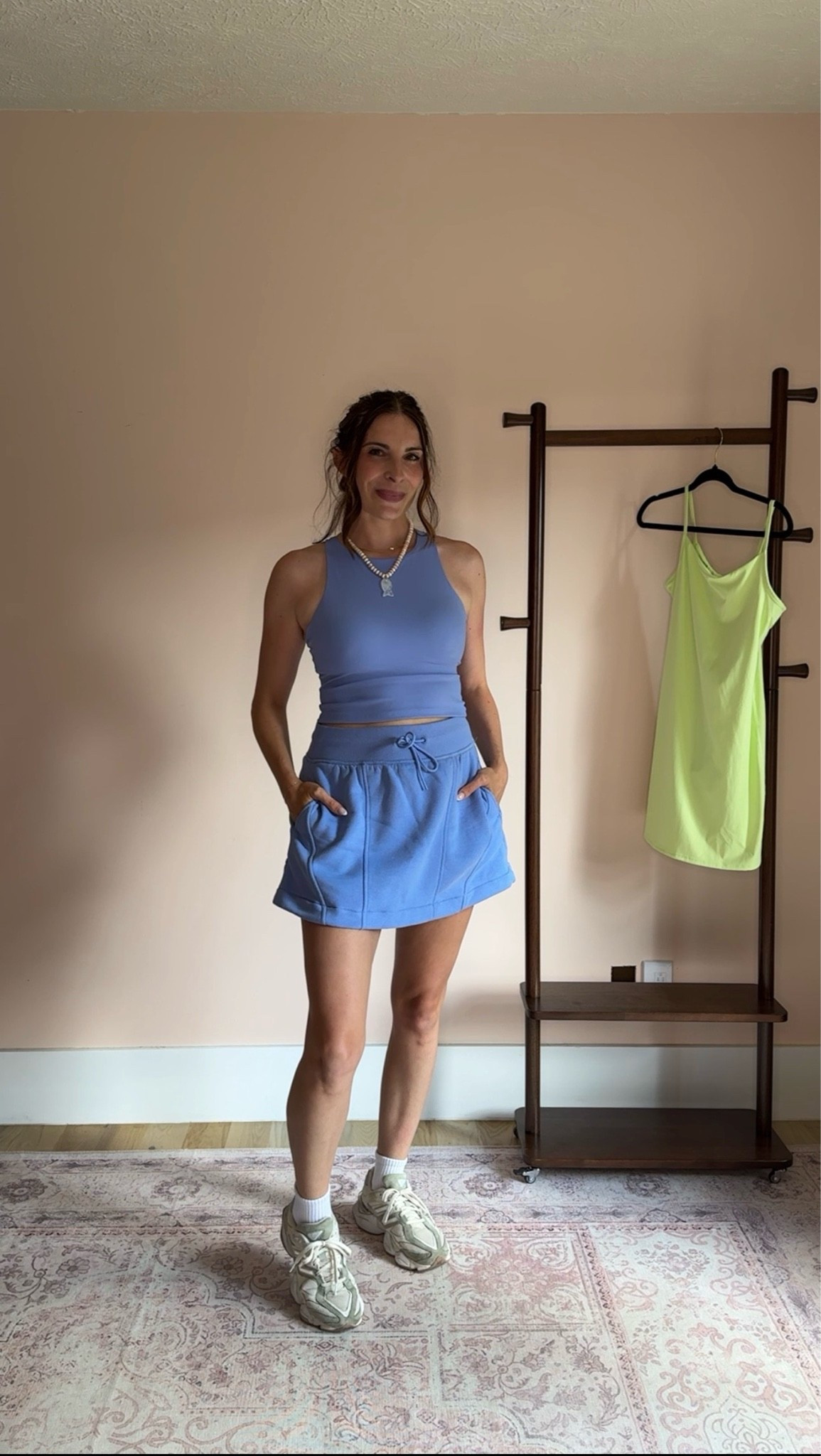 The most perfect length skort (15”) with one interior pocket in the spandex and 2 pockets on the outside. 

Wearing size medium in the skort and small in the tank. The tank fits snug, but in a good way! If you want a looser fit, size up! Also, love that it has a built in bra!

#LTKootd #LTKmomlife #LTKActive
