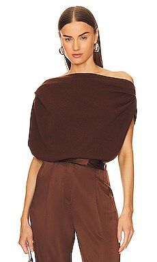 The Sei Asymmetric Drape Sweater in Chocolate from Revolve.com | Revolve Clothing (Global)
