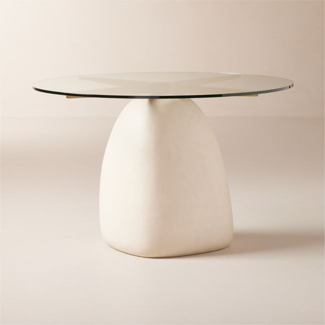 Stone 47"" Round White Concrete Dining Table with Glass Top | CB2