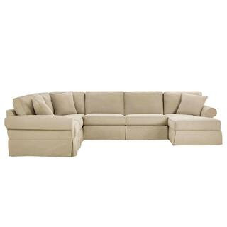 Home Decorators Collection Hillbrook Essence Tan Wood U Shape Slipcovered Left Side Sectional (14... | The Home Depot