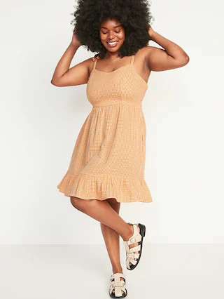 Tie-Shoulder Fit & Flare Gingham Mini Cami Dress for Women | Old Navy (CA)