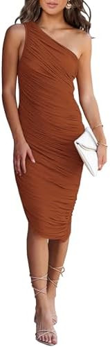 PRETTYGARDEN One Shoulder Dresses for Women 2026 Summer Ruched Mesh Asymmetrical Cocktail Wedding... | Amazon (US)