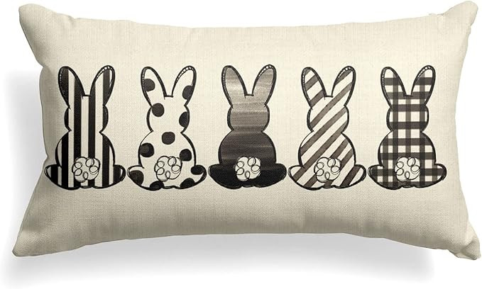 AVOIN colorlife Easter Rabbits Throw Pillow Cover, 12 x 20 Inch Black and White Spring Holiday Pa... | Amazon (US)