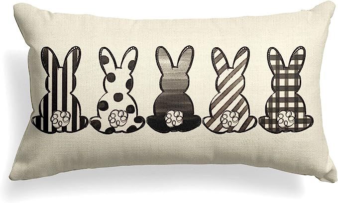 AVOIN colorlife Easter Rabbits Throw Pillow Cover, 12 x 20 Inch Black and White Spring Holiday Pa... | Amazon (US)