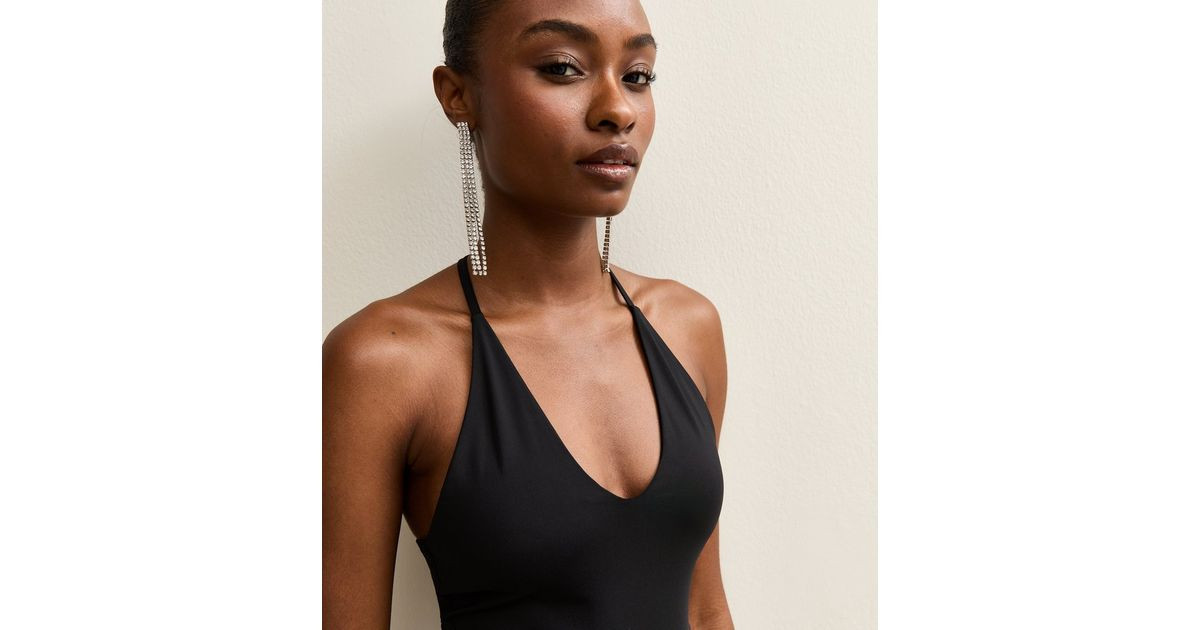 Black Jersey Strappy Halter Top | New Look | New Look (UK)