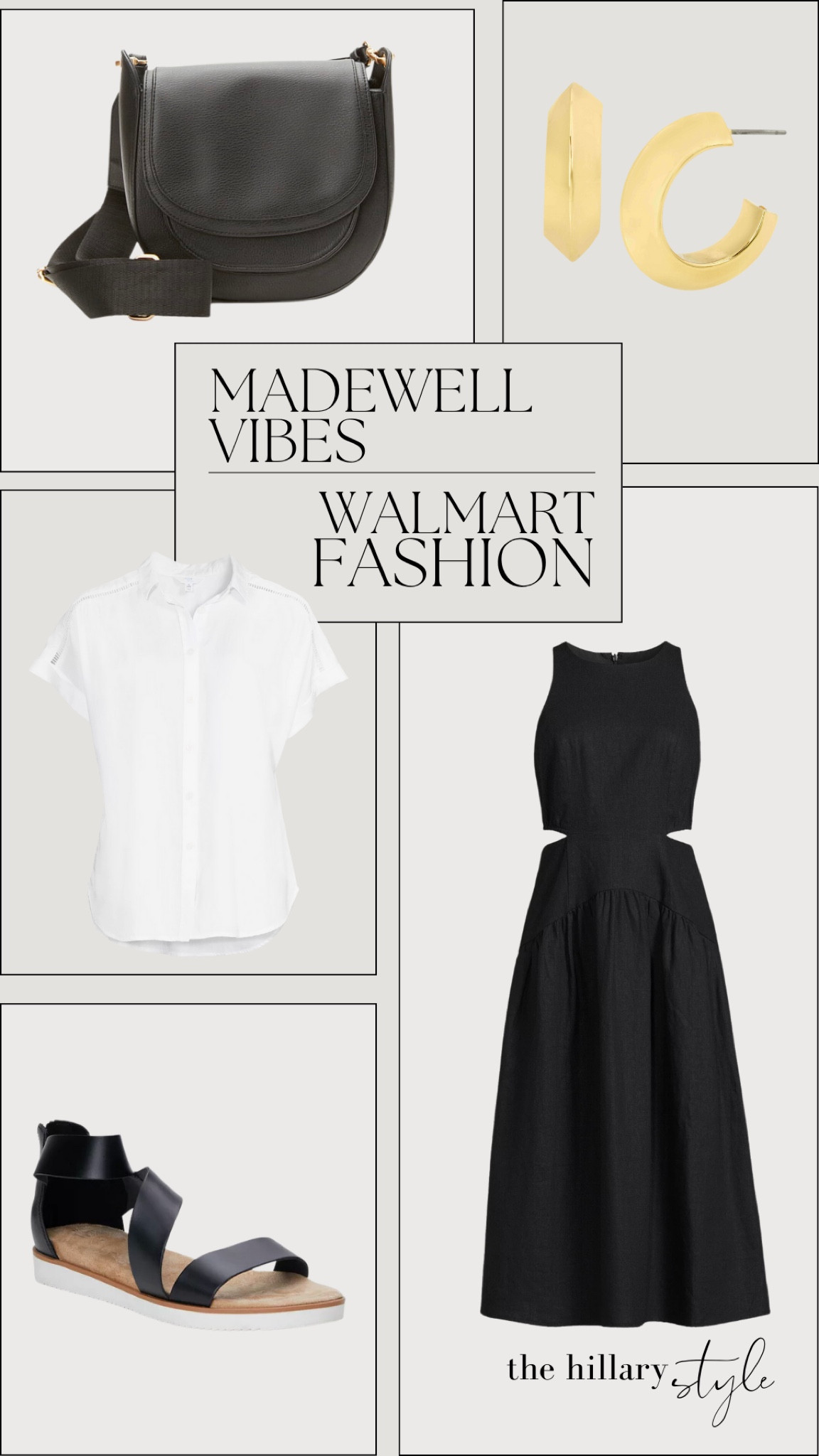 Madewell Vibes from Walmart Fashion: Black Dress, Midi Dress, Cutout Dress, Summer Dress, Camp Shirt, White Shirt, White Button Down, Crossbody Bag, Black Handbag, Black Sandals, Platform Sandals, Gold Hoops. Walmart Fashion

#LTKstyletip #LTKFind #LTKSeasonal
