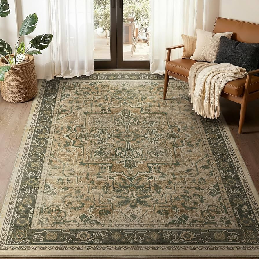 Vintage Distressed 5x7 Area Rugs for Living Room Bedroom Non Slip Washable, Medallion Pattern Pri... | Amazon (US)