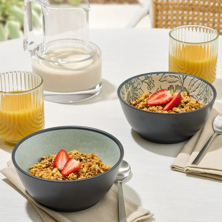 Better Homes & Garden 12-Pack Bamboo Melamine Dinnerware Set, Botanical and Linen Print | Walmart (US)