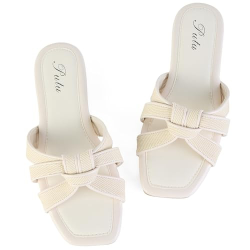Putu Women's Flat Sandals Square Toe Slide Sandals Cute Braided Sandals for Vacation | Amazon (US)