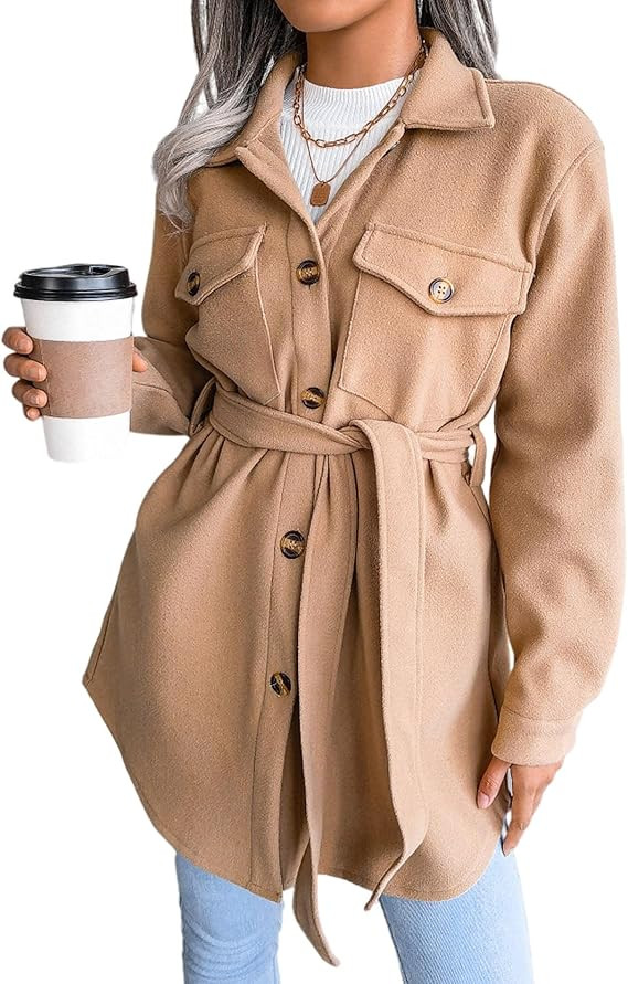 SOMTHRON Women's Fleece Cardigan Long Sleeve Oversized Shacket Sherpa Shirt Jacket Button Down La... | Amazon (US)