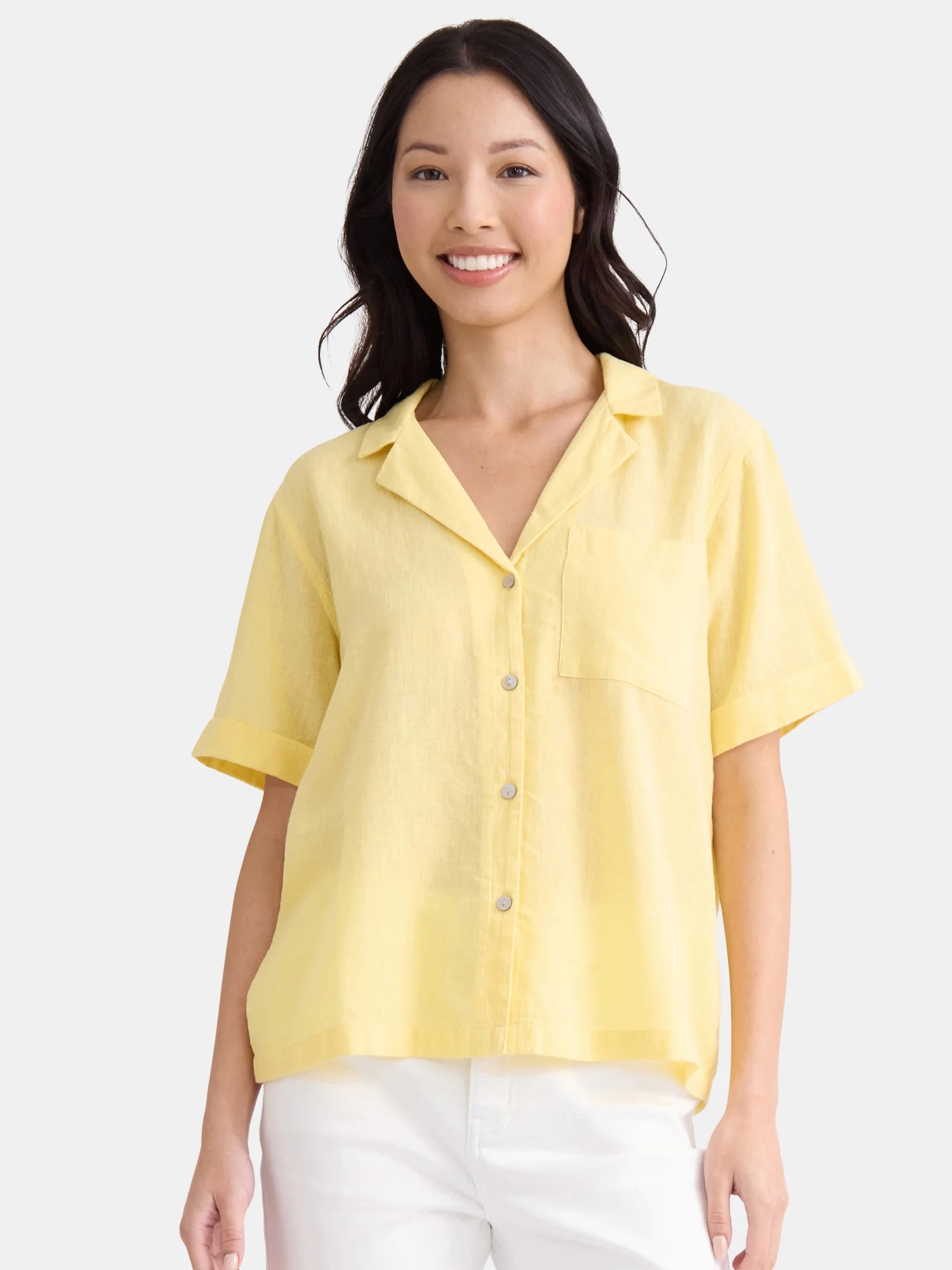 Time and Tru Women’s Cropped Camp Shirt, Sizes XS-XXXL | Walmart (US)
