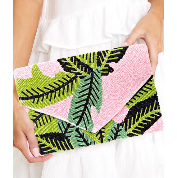 Tropical Pink Leaf Seed Bead Crossbody Chain Clutch Boho | Etsy | Etsy (US)