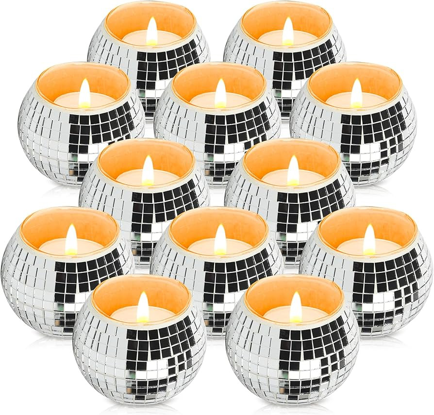 12 Pcs Disco Ball Candle Holder Glass Mirror Candle Holder Disco Ball Decor for Wedding, Party, a... | Amazon (US)