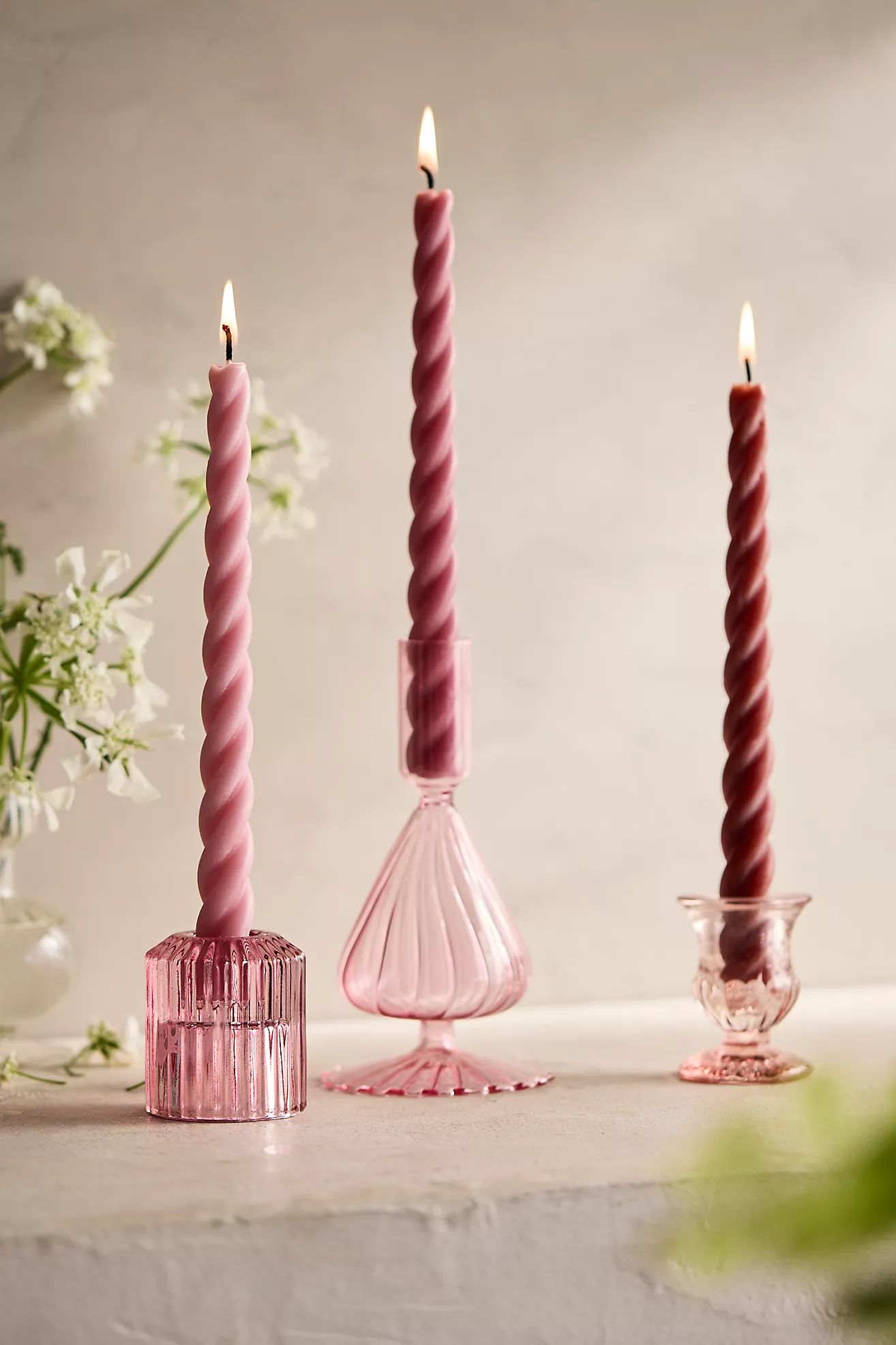 Twisty Taper Candles, Set of 3 Pinks | Anthropologie (US)