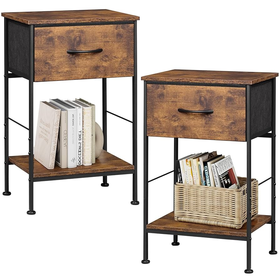 WLIVE Nightstand Set of 2, End Table with Fabric Storage Drawer and Open Wood Shelf, Bedside Furn... | Amazon (US)