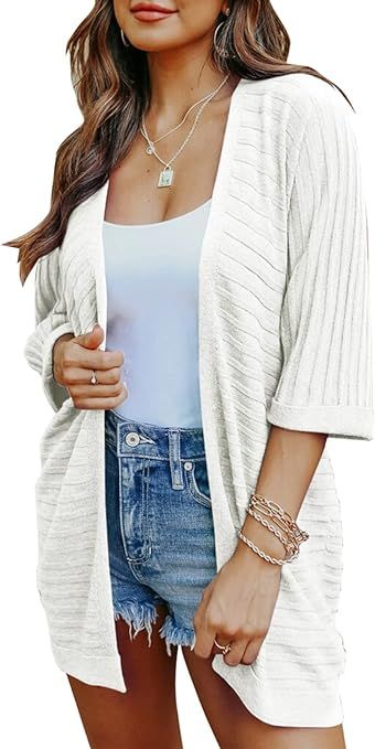 SHEWIN Women's Casual Long & 3/4 Sleeve Open Front Lightweight Cable Knit Kimono Cardigan Sweater... | Amazon (US)
