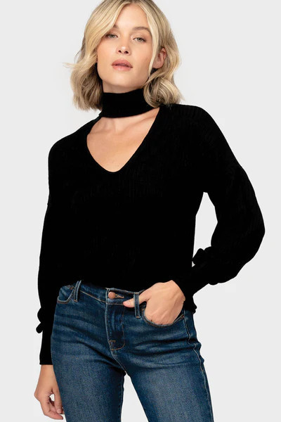 GIGI Cut Out Mock Neck Blouson Sweater | Gibsonlook