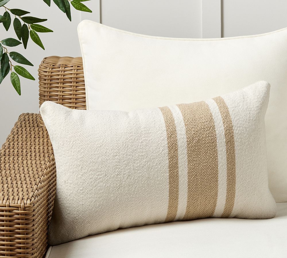 Modern Farmhouse Striped Outdoor Lumbar Pillow | Pottery Barn (US)