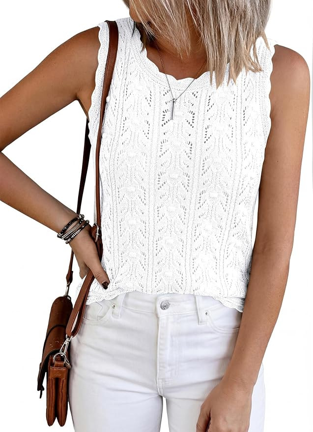BTFBM Crochet Tank Tops for Women Hollow Out Sleeveless Loose Sweater Vest Top Summer Spring 2026... | Amazon (US)