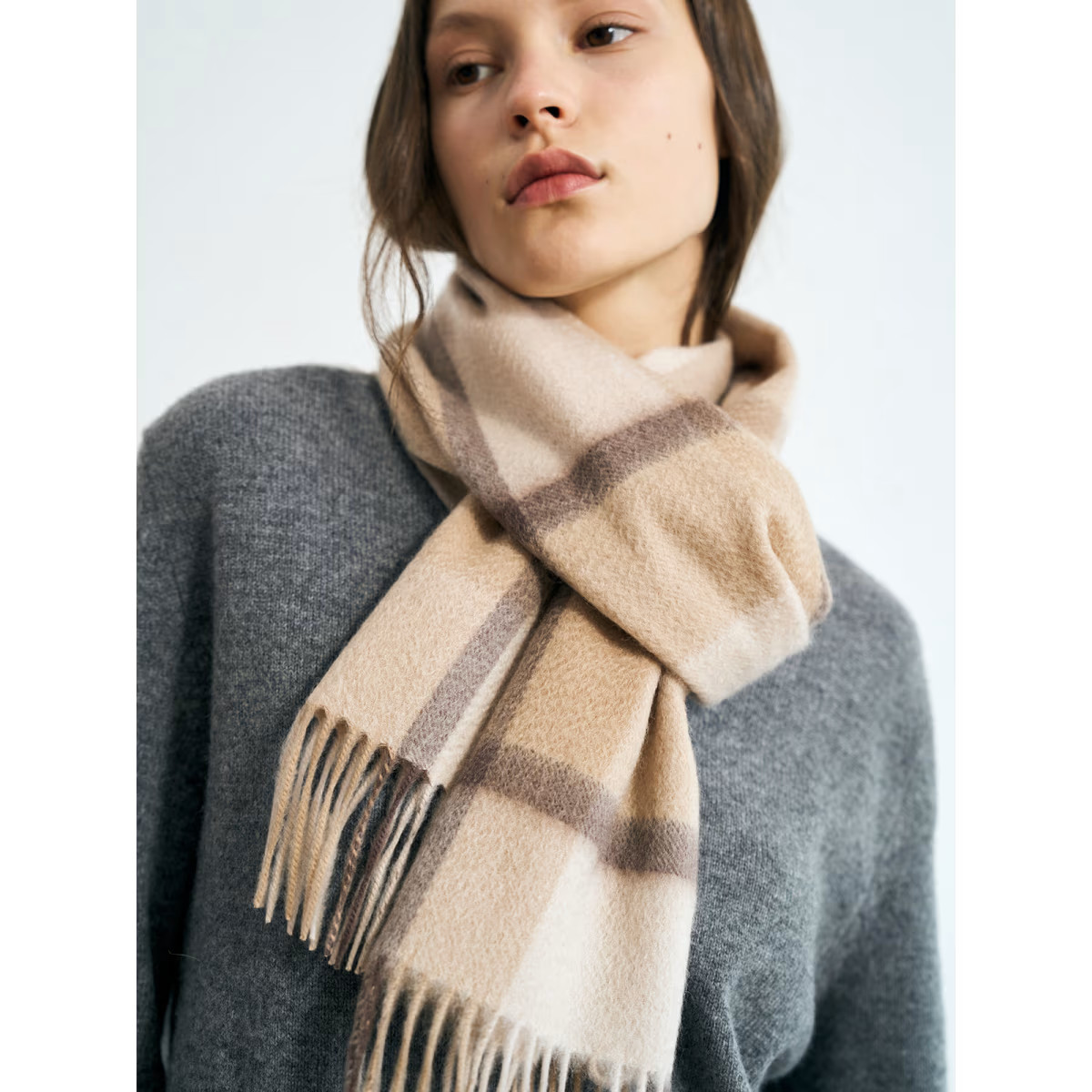 "Plaid" Cashmere Scarf - Coffee Cream | Wolf & Badger