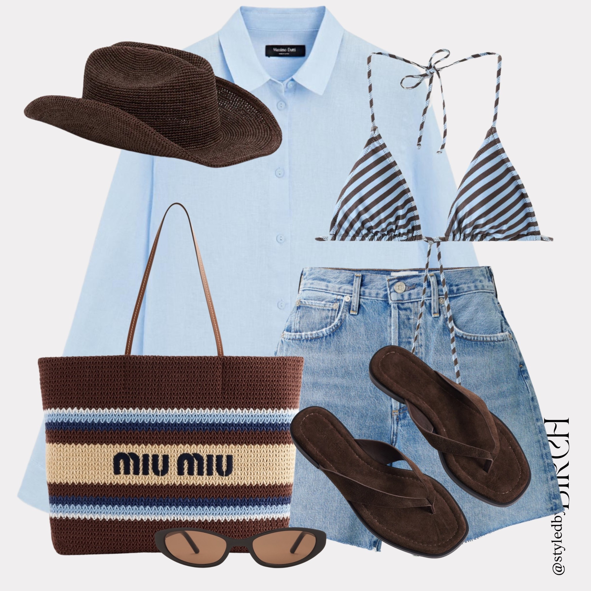 Need a little beach escape on a Wednesday… this look is here to help 🌊

That light blue shirt over the striped bikini is giving all the summer vibes

#ootd #outfitinspo #beachday #humpday #summerfashion

Tags 🏷️
Light blue cotton shirt, navy and white striped bikini top, light blue denim shorts, brown suede flip flops, brown straw sun hat, brown and cream striped tote bag, brown oval sunglasses

#LTKsummer #LTKeurope #LTKtravel