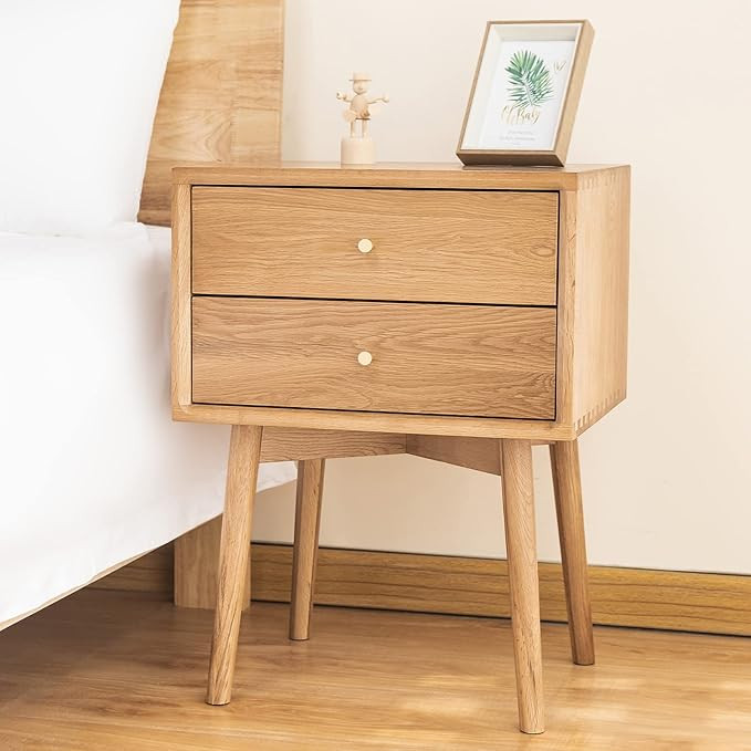 Night Stand, Midcentury Modern Solid Wood Nightstand with Drawer, Durable Sturdy Tall Bedside Tab... | Amazon (US)