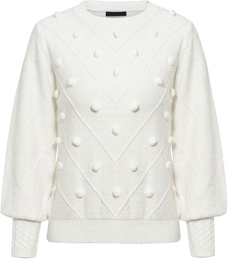 Miessial Women's Crew Neck Lantern Sleeve Sweater Pullover Elegant Knit Jumper Top | Amazon (US)