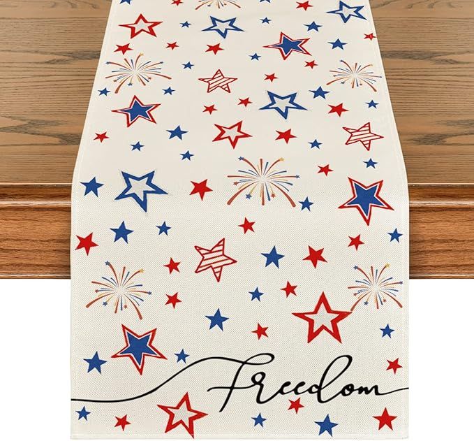 Artoid Mode Patriotic Freedom Stars Table Runner, 4th of July Memorial Day Holiday Kitchen Dining... | Amazon (US)
