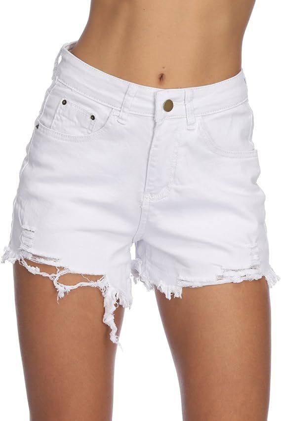 Haola Womens Denim Shorts Summer Stretchy Frayed Raw Hem Distressed Jeans Shorts | Amazon (US)