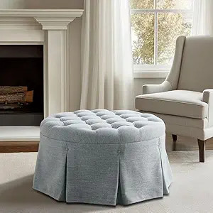 Martha Stewart Cocktail Ottoman for Living Room Fully Upholstered, Button Tufted Round Ottoman Fo... | Amazon (US)
