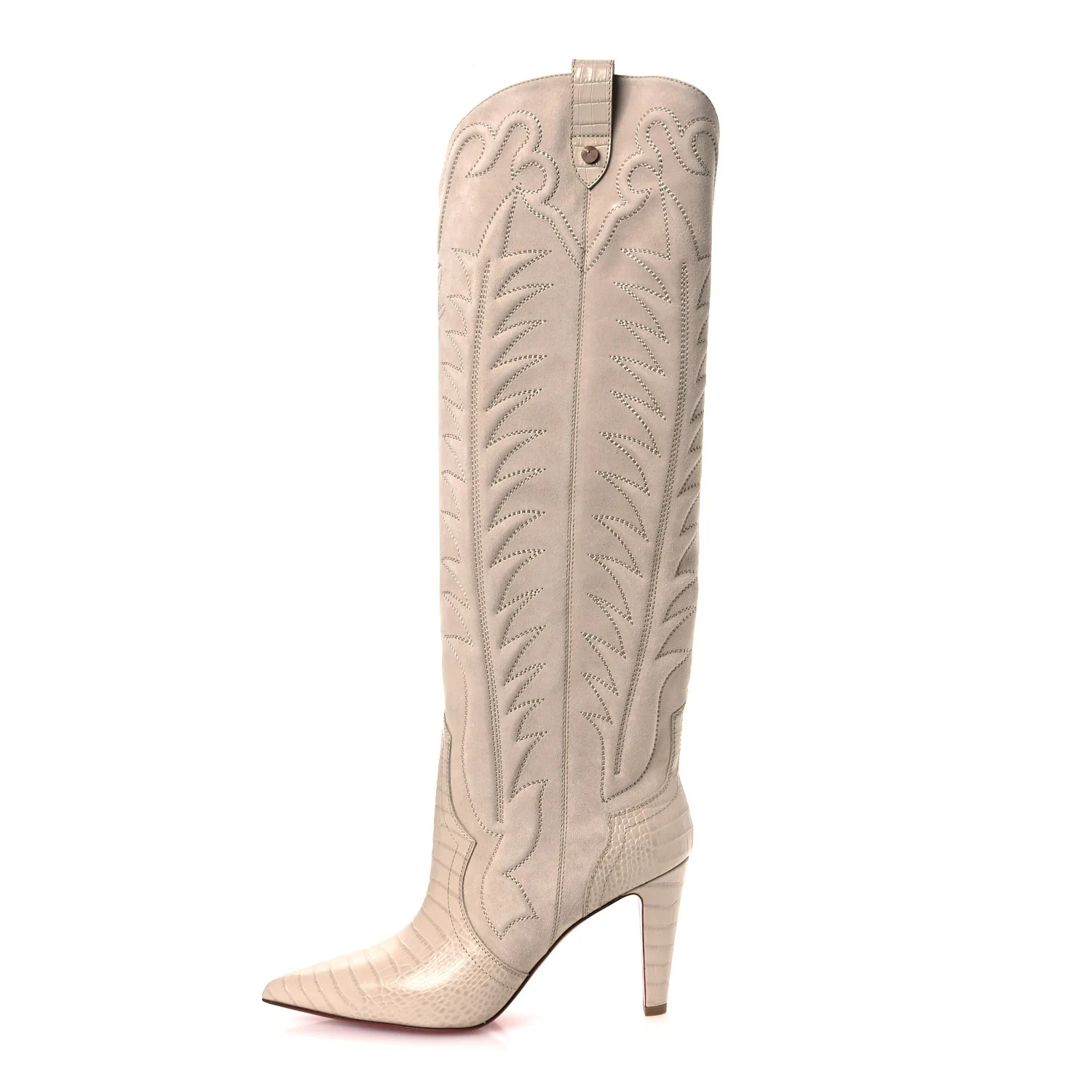 Christian Louboutin Calfskin Alligator Embossed Veau Velours Santia Botta 85 Tall Boots 40 Pearl ... | FASHIONPHILE (US)
