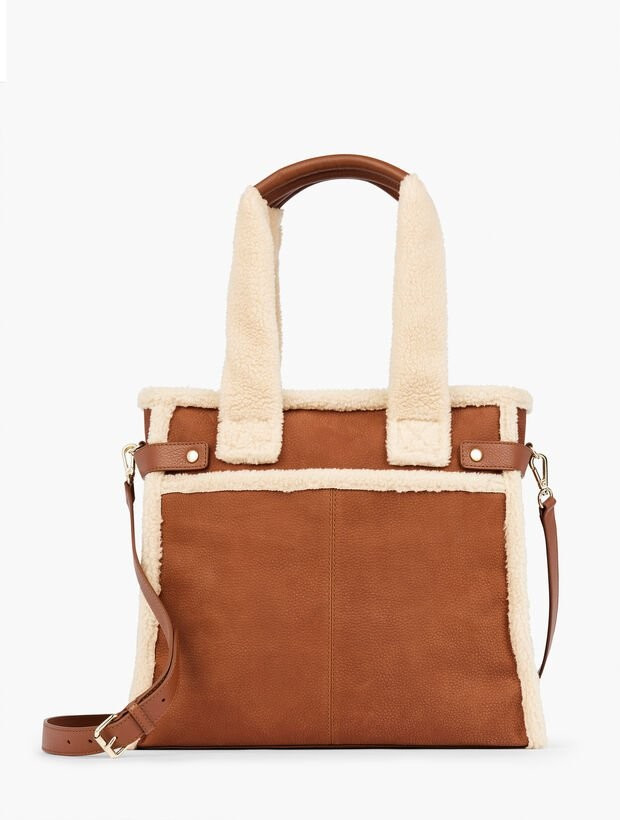 Shearling Trim Suede Tote | Talbots